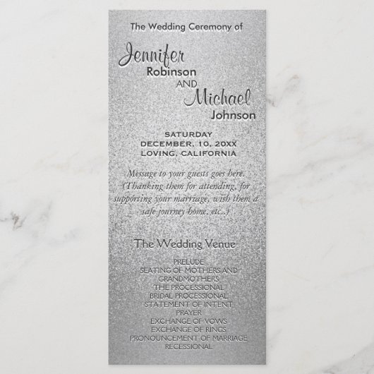 Programme de mariage Silver Shimmer Faux Foil (Devant)