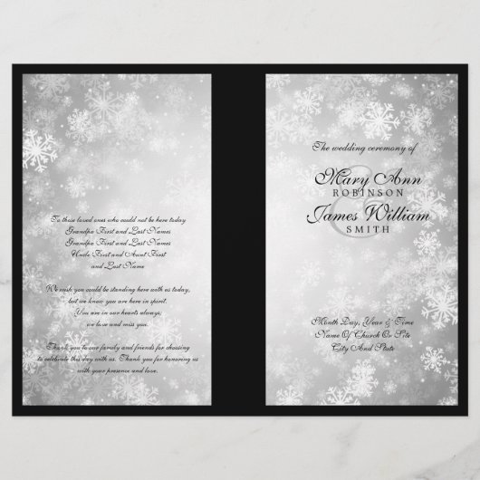Programme de mariage Silver Winter Wonderland Étin (Devant)