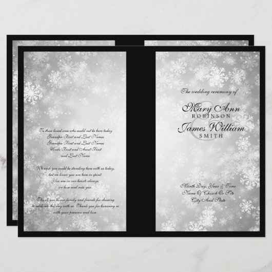 Programme de mariage Silver Winter Wonderland Étin (Devant / Derrière)