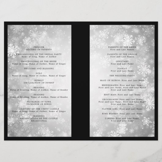 Programme de mariage Silver Winter Wonderland Étin (Dos)