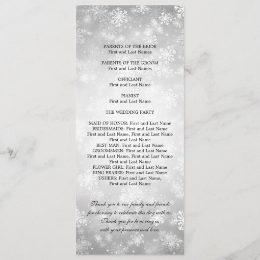 Programme de mariage Silver Winter Wonderland Étin (Dos)