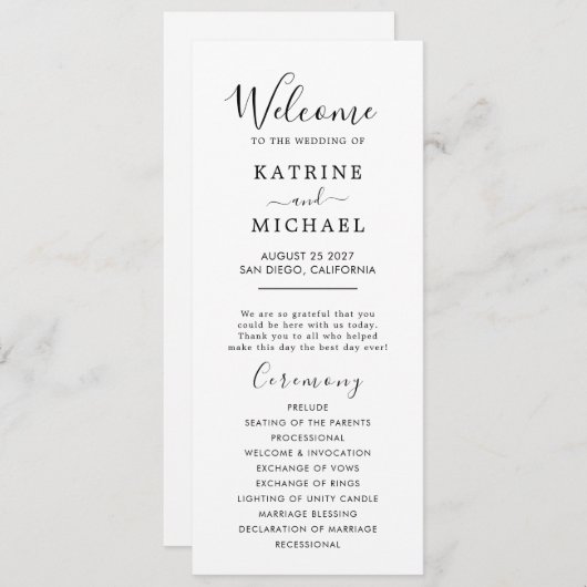 Programme de mariage simple (Devant / Derrière)