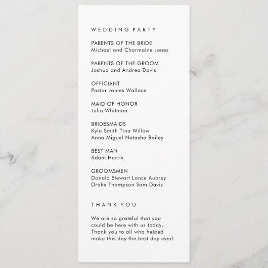 Programme de mariage simple (Dos)