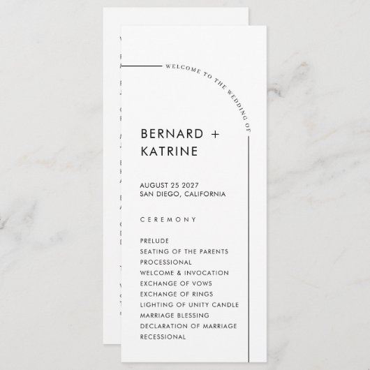 Programme de mariage simple (Devant / Derrière)