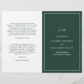 Programme de mariage simple à monogramme vert forê (Devant)