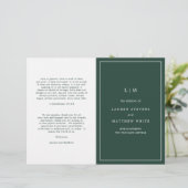 Programme de mariage simple à monogramme vert forê (Debout devant)