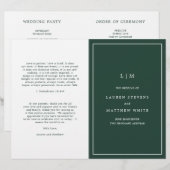 Programme de mariage simple à monogramme vert forê (Devant / Derrière)