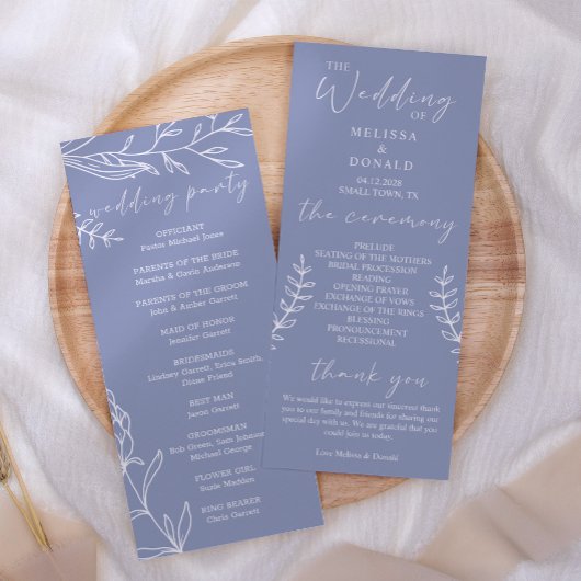 Programme de mariage simple avec fleurs de pervenc