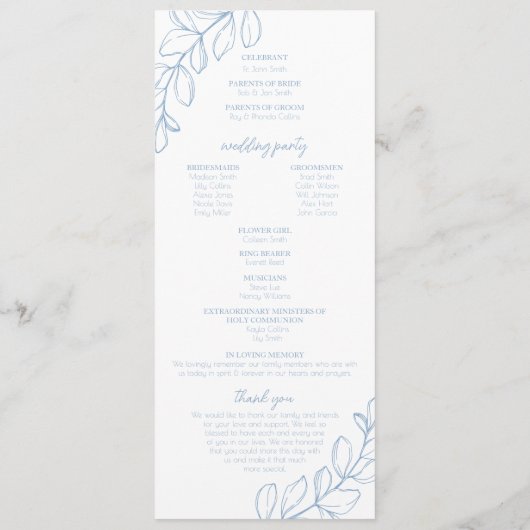 Programme de mariage simple bleu clair (Dos)