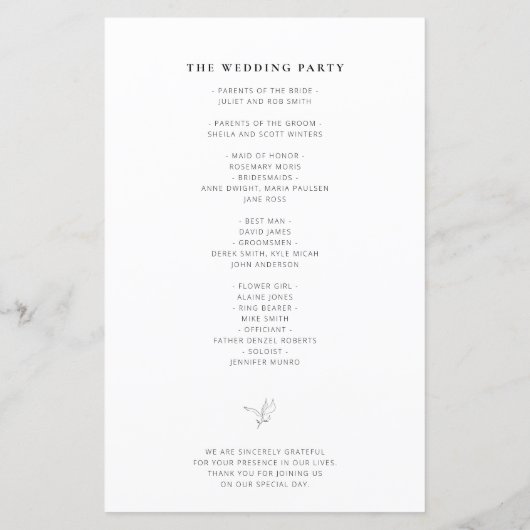 programme de mariage simple et élégant (Dos)