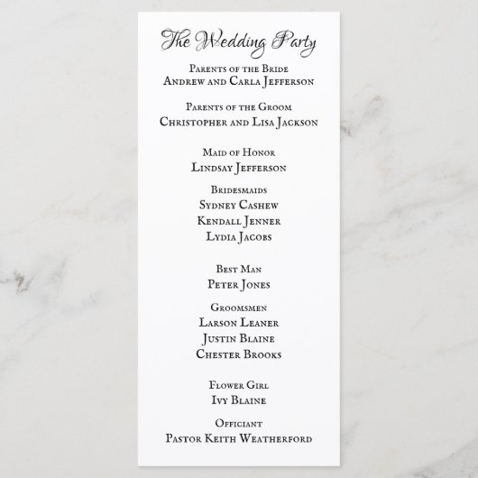 Programme de mariage simple et élégant (Dos)