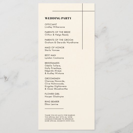 Programme de mariage simple et élégant (Dos)
