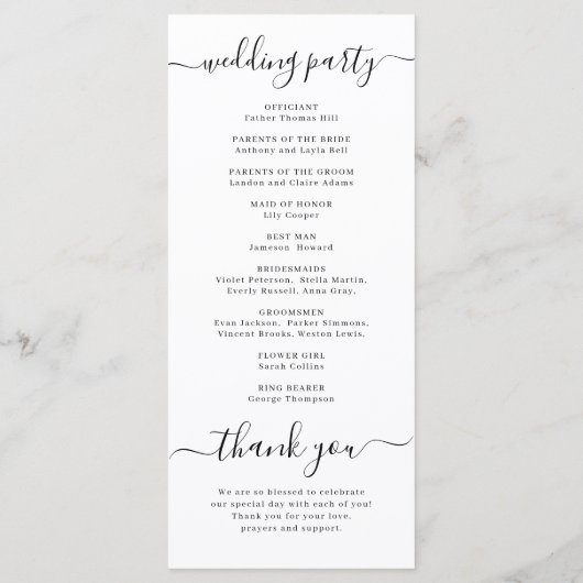 Programme de mariage simple et élégant (Dos)