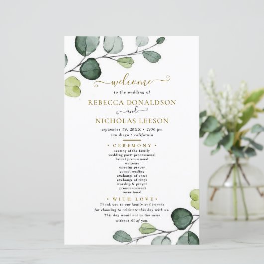 Programme de mariage simple Eucalyptus (Debout devant)
