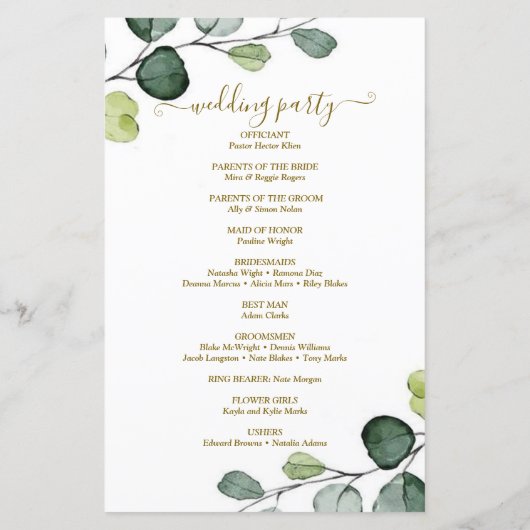Programme de mariage simple Eucalyptus (Dos)