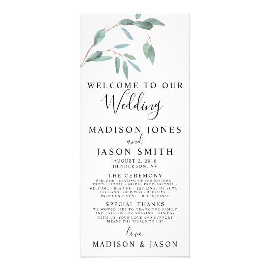 Programme de mariage simple Eucalyptus vert (Devant)