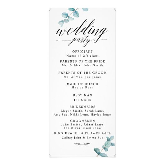 Programme de mariage simple Eucalyptus vert (Dos)