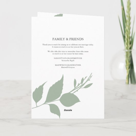 Programme de mariage simple Feuilles Modèles (Dos)