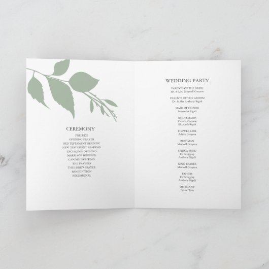 Programme de mariage simple Feuilles Modèles (Intérieur)