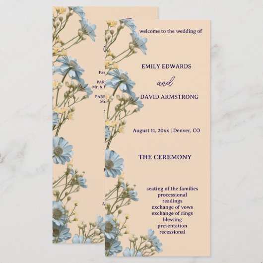 Programme de mariage simple floral moderne (Devant / Derrière)