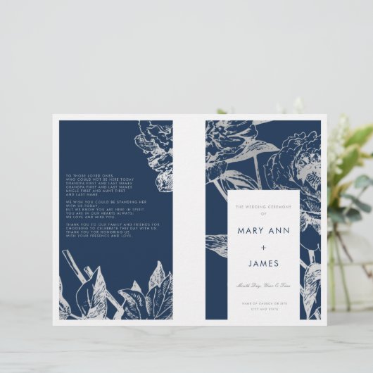 Programme de mariage Simple Floral Silver Navy Ble (Debout devant)