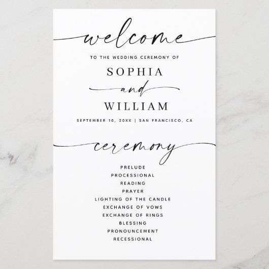 Programme de mariage simple minimaliste | Écriture (Devant)