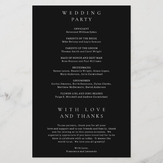 Programme de mariage simple noir classique (Dos)