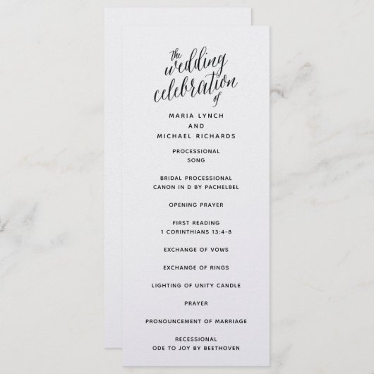 Programme de mariage simple noir et blanc  (Devant / Derrière)