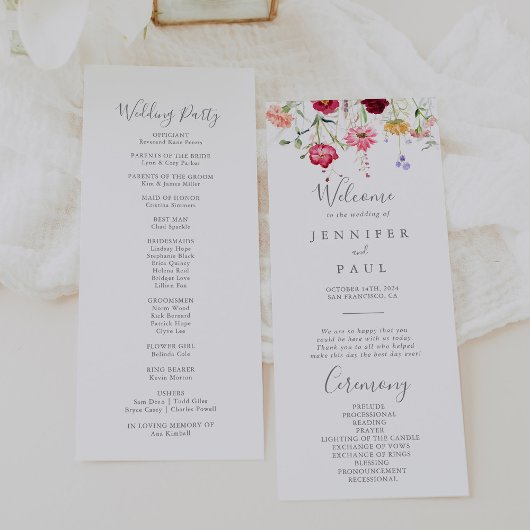 Programme de mariage simple pour Fleurs sauvages m