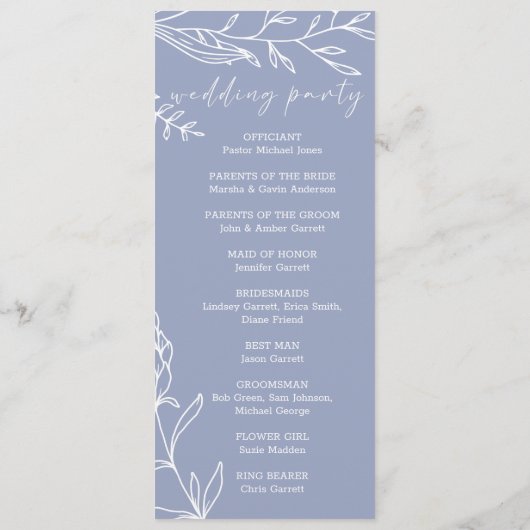 Programme de mariage simple pour les fleurs de pér (Dos)