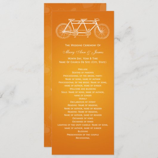 Programme de mariage simple Tandem Bike Orange (Devant / Derrière)