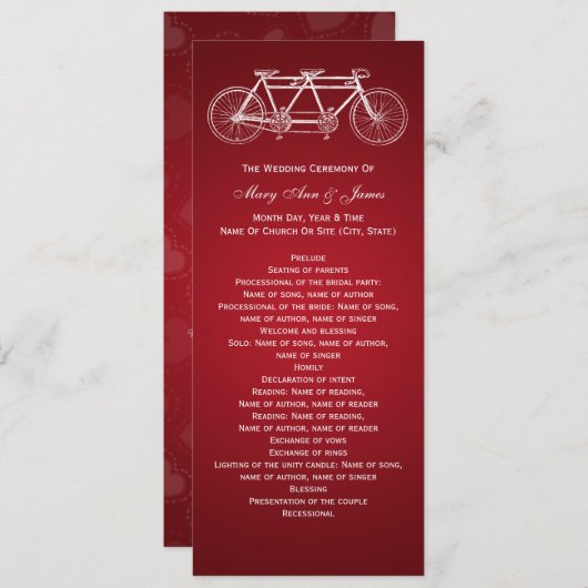 Programme de mariage simple Tandem Bike Rouge (Devant / Derrière)