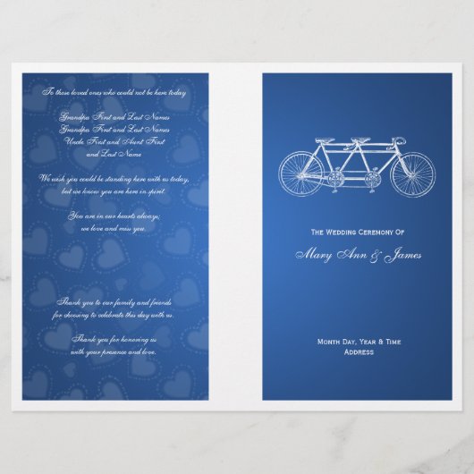 Programme de mariage simple Tandem Vélo Bleu (Devant)