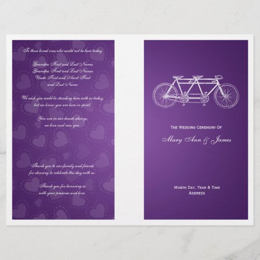 Programme De Mariage Simple Vélo Tandem Purple (Devant)