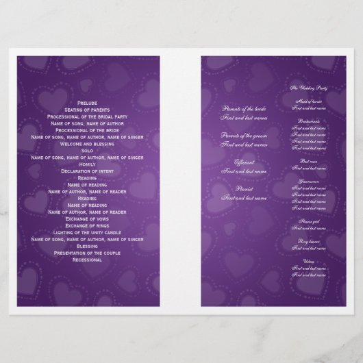 Programme De Mariage Simple Vélo Tandem Purple (Dos)