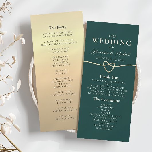Programme de mariage simple vert émeraude