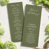 Programme de mariage simple vert olive plat