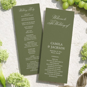 Programme de mariage simple vert olive plat