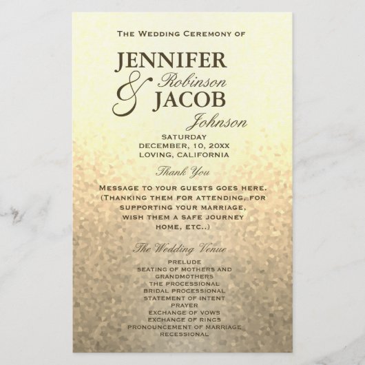 Programme de mariage | Soft Gold Parties scintilla (Devant)