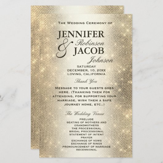 Programme de mariage | Soft Gold Parties scintilla (Devant / Derrière)