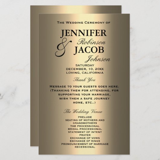 Programme de mariage | Soft Shiny Gold Look (Devant / Derrière)