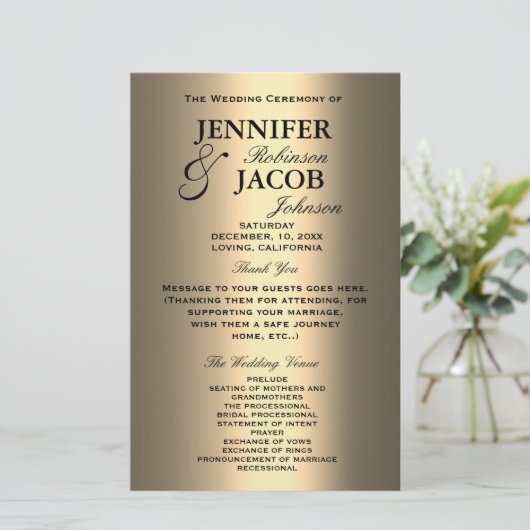 Programme de mariage | Soft Shiny Gold Look (Debout devant)