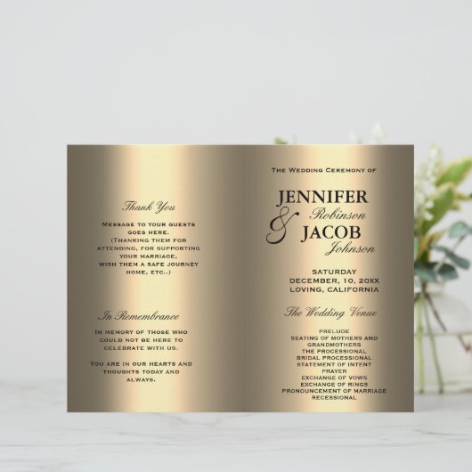 Programme de mariage | Soft Shiny Gold Look (Debout devant)