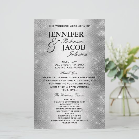 Programme de mariage | Soft Silver Parties scintil (Debout devant)