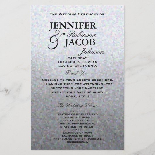 Programme de mariage | Soft Silver Parties scintil (Devant)