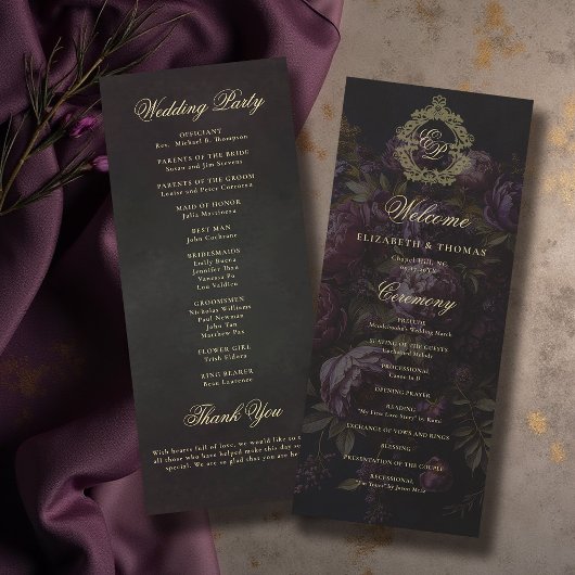 Programme de mariage sombre victorien avec crest e