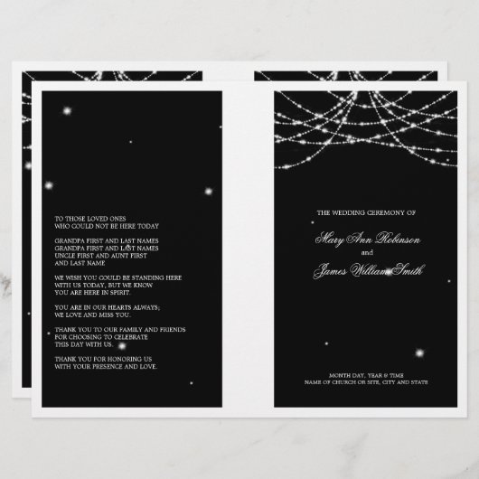 Programme de mariage Sparkling String noir (Devant / Derrière)
