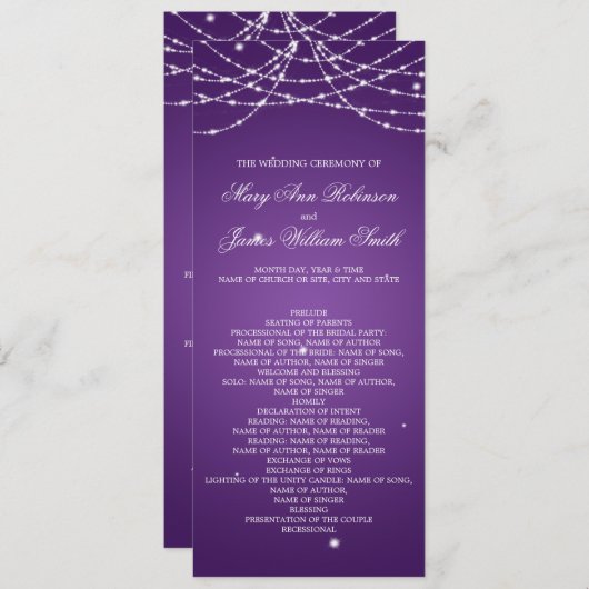 Programme de mariage Sparkling String violet (Devant / Derrière)