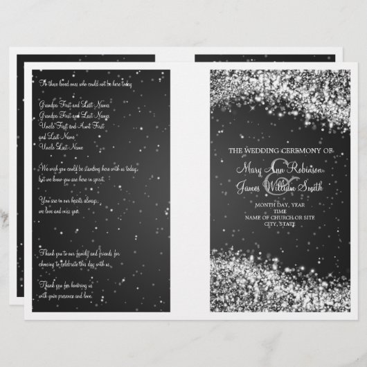 Programme de mariage Sparkling Wave Black (Devant / Derrière)