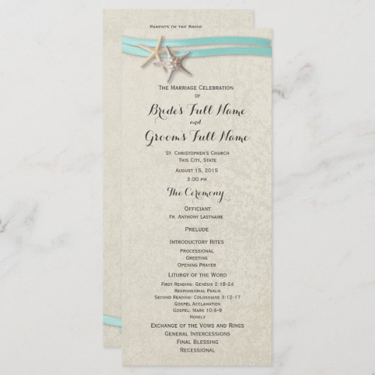 Programme de mariage Starfish et Aqua Ribbon (Devant / Derrière)